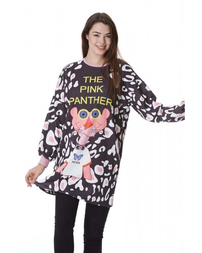 PEMBE PANTER BASKILI SWEATSHİRT